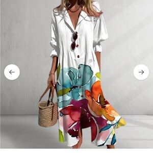 NWOT Floral Print White Midi Dress